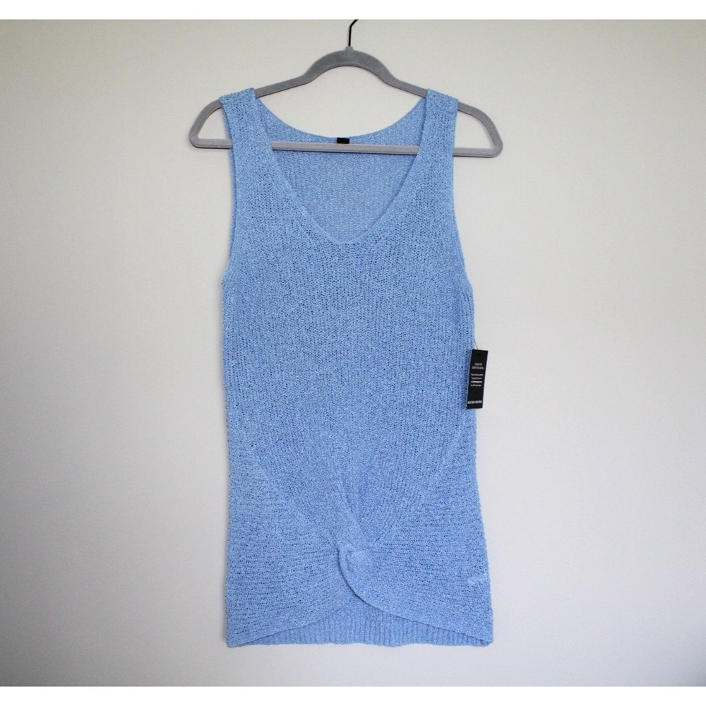 Boston Proper Tank Top Women's Medium Blue Knit Crochet V-Neck Sleeveless NWT